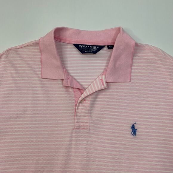 Ralph Lauren Polo Golf Shirt Mens XL Extra Large Pro Fit Pink White Striped - Picture 3 of 9